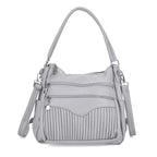 Pleated Structure Satchel Shoulder Bag with Top Handles - Baby Blue