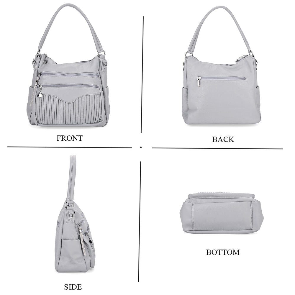 Pleated Structure Satchel Shoulder Bag with Top Handles - Baby Blue