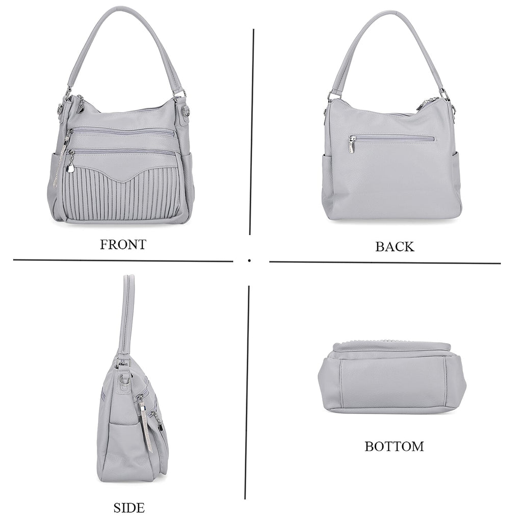 Pleated Structure Satchel Shoulder Bag with Top Handles - Baby Blue