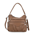 Pleated Structure Satchel Shoulder Bag with Top Handles - Brown