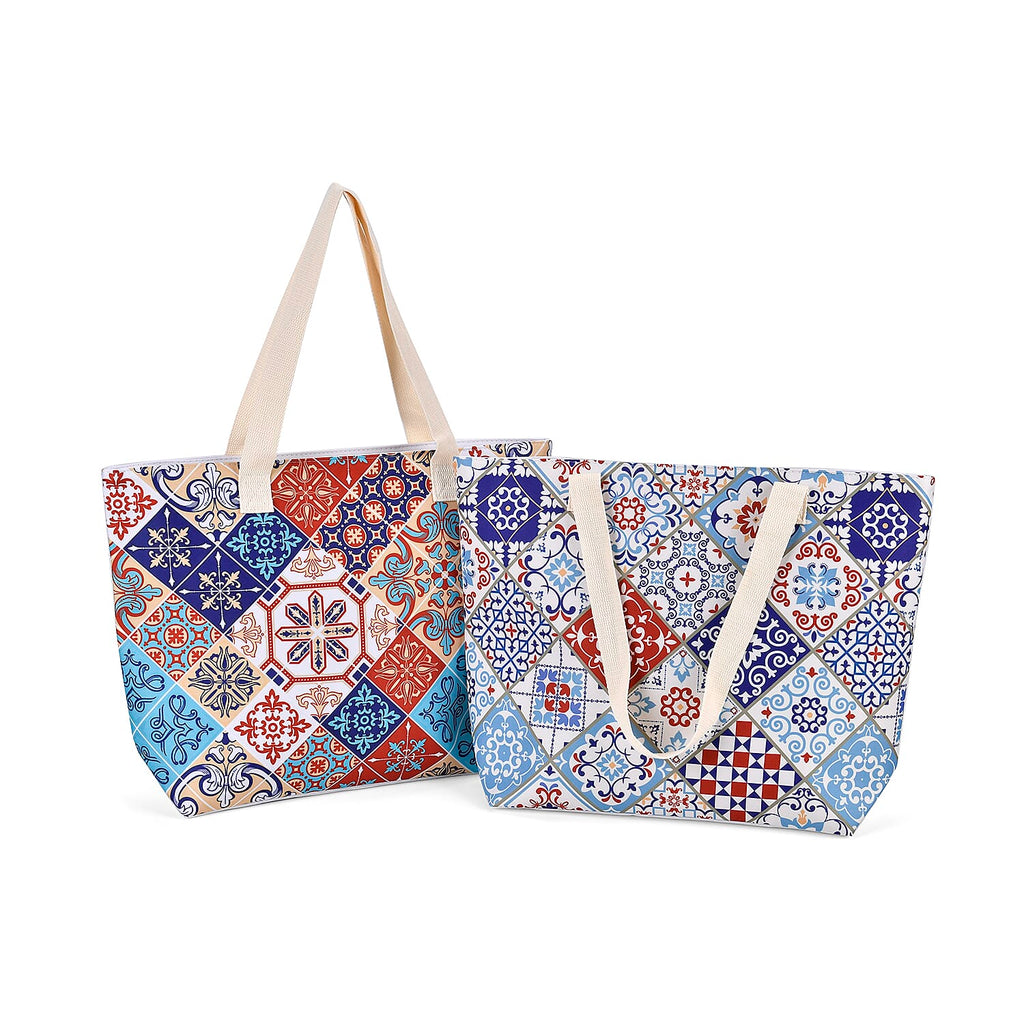 Set of 2 Bohemian Tote Bag with Handle Drop - Multicolor
