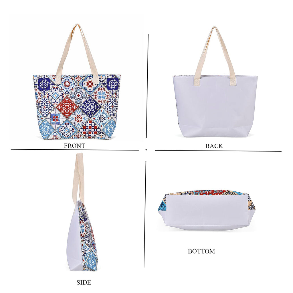 Set of 2 Bohemian Tote Bag with Handle Drop - Multicolor