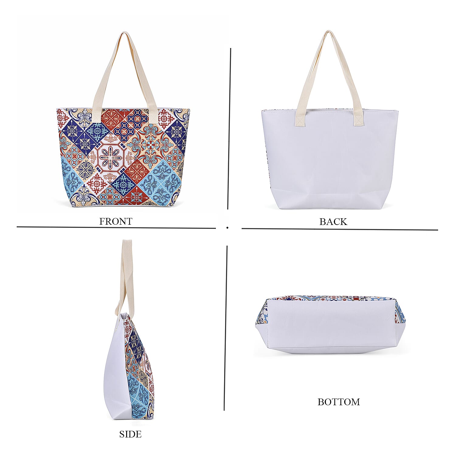 Set of 2 Bohemian Tote Bag with Handle Drop - Multicolor