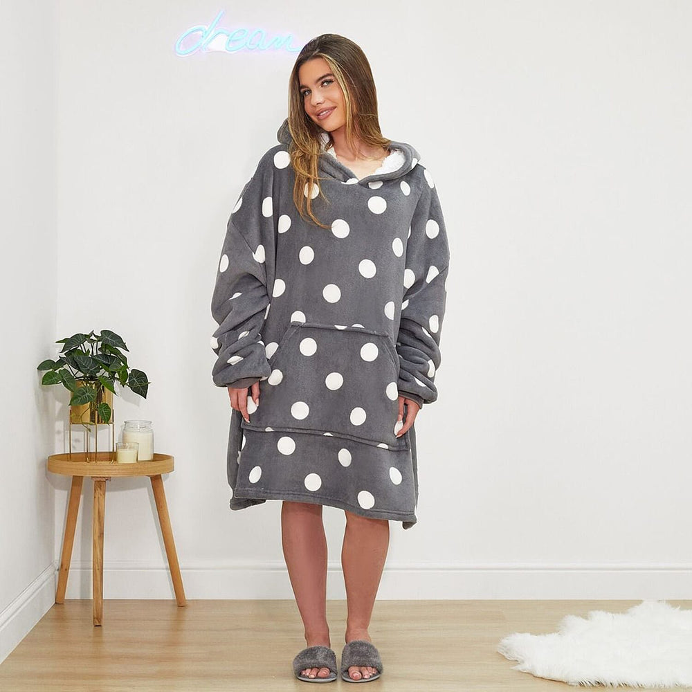 Spot Printed Sherpa Hoodie - Grey