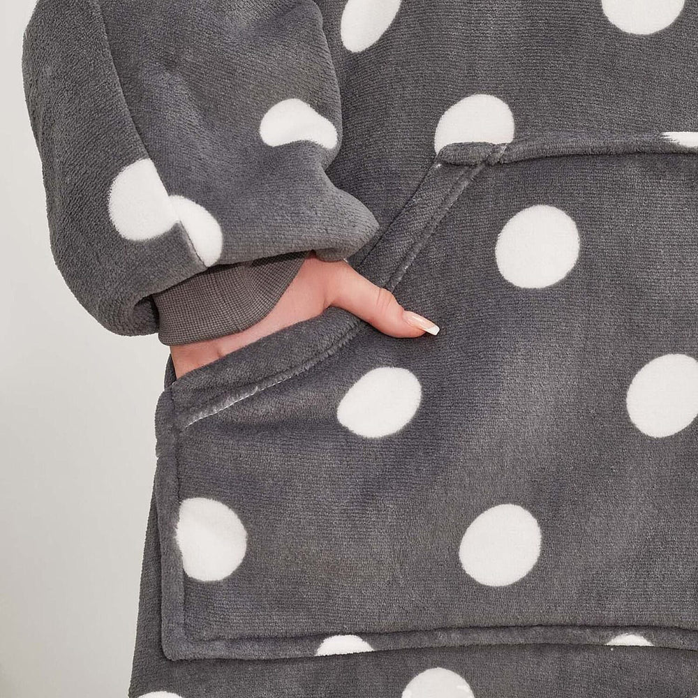 Spot Printed Sherpa Hoodie - Grey