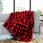 Super Soft Faux Fur Sherpa Double Layer Red Checkered Blanket (Size 150x200cm).
