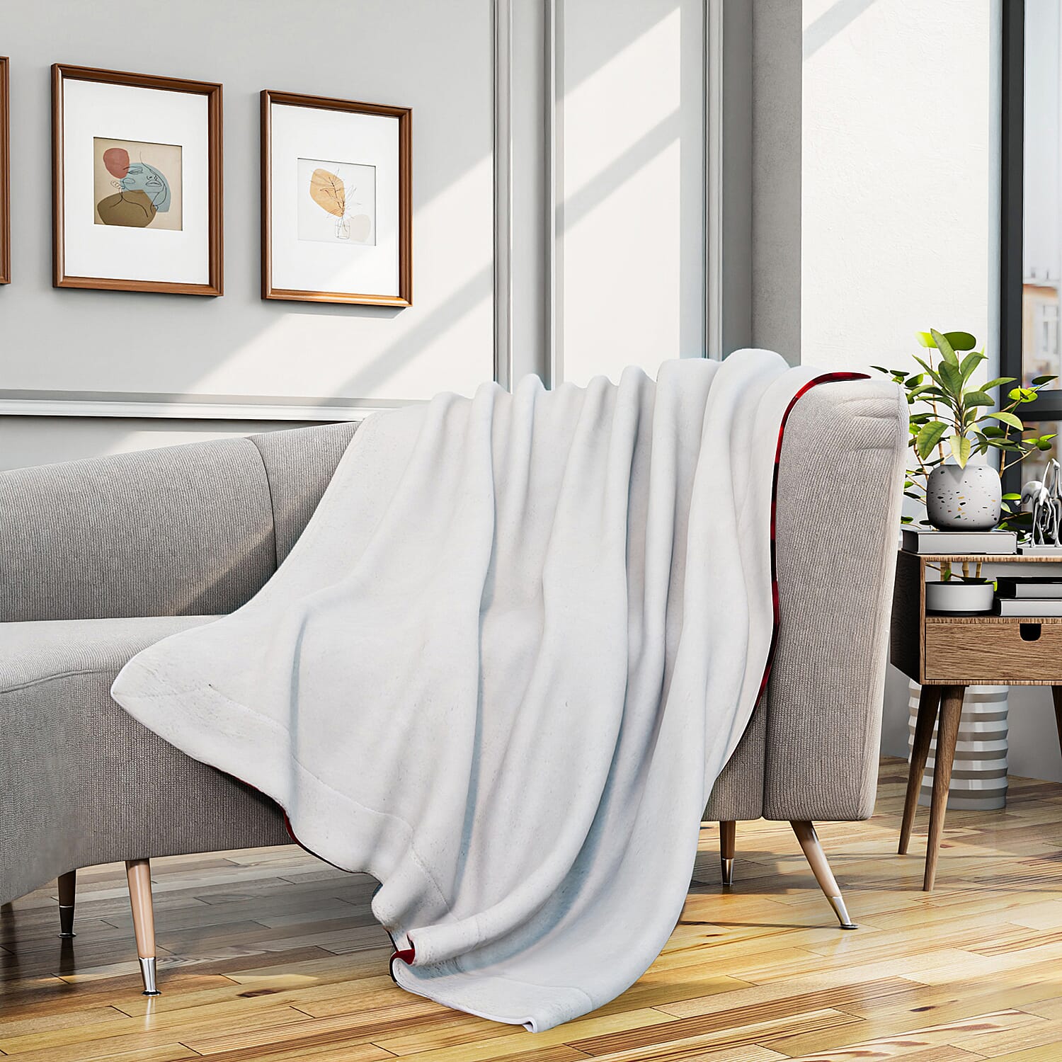 Super Soft Faux Fur Sherpa Double Layer Red Checkered Blanket (Size 150x200cm).