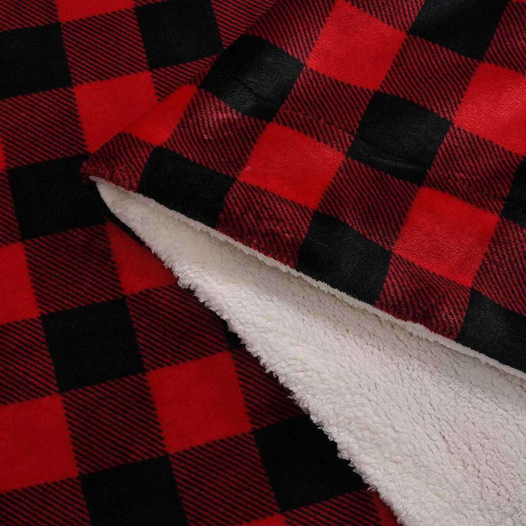 Super Soft Faux Fur Sherpa Double Layer Red Checkered Blanket (Size 150x200cm).