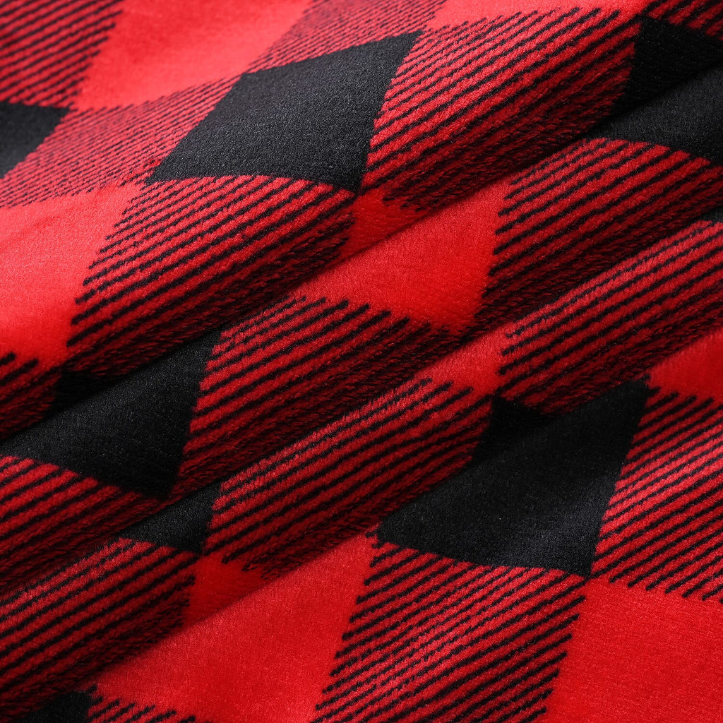Super Soft Faux Fur Sherpa Double Layer Red Checkered Blanket (Size 150x200cm).