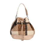 Crossbody Checkered Bucket Bag (Size 22x18x25 cm) - Beige