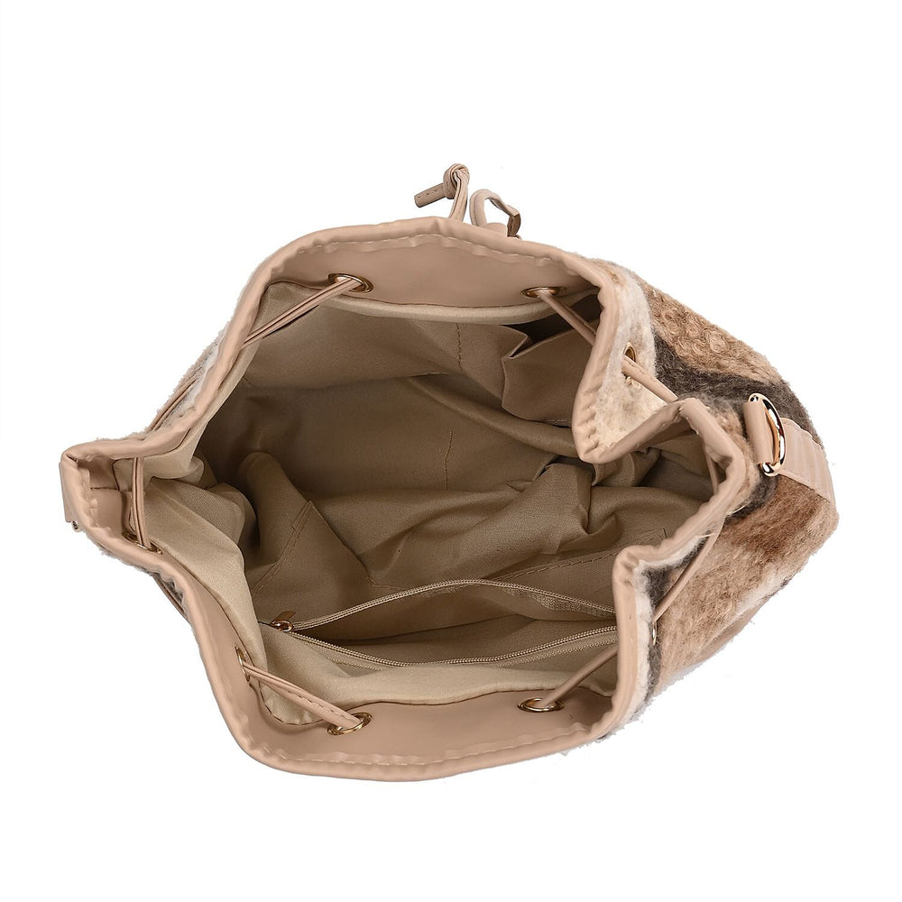 Crossbody Checkered Bucket Bag (Size 22x18x25 cm) - Beige