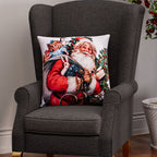Santa Printed LED Cushion Cover with Filling - Red - (Requires 2AA Batteries - Not Incld)