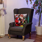 Santa Printed LED Cushion Cover with Filling - Red - (Requires 2AA Batteries - Not Incld)