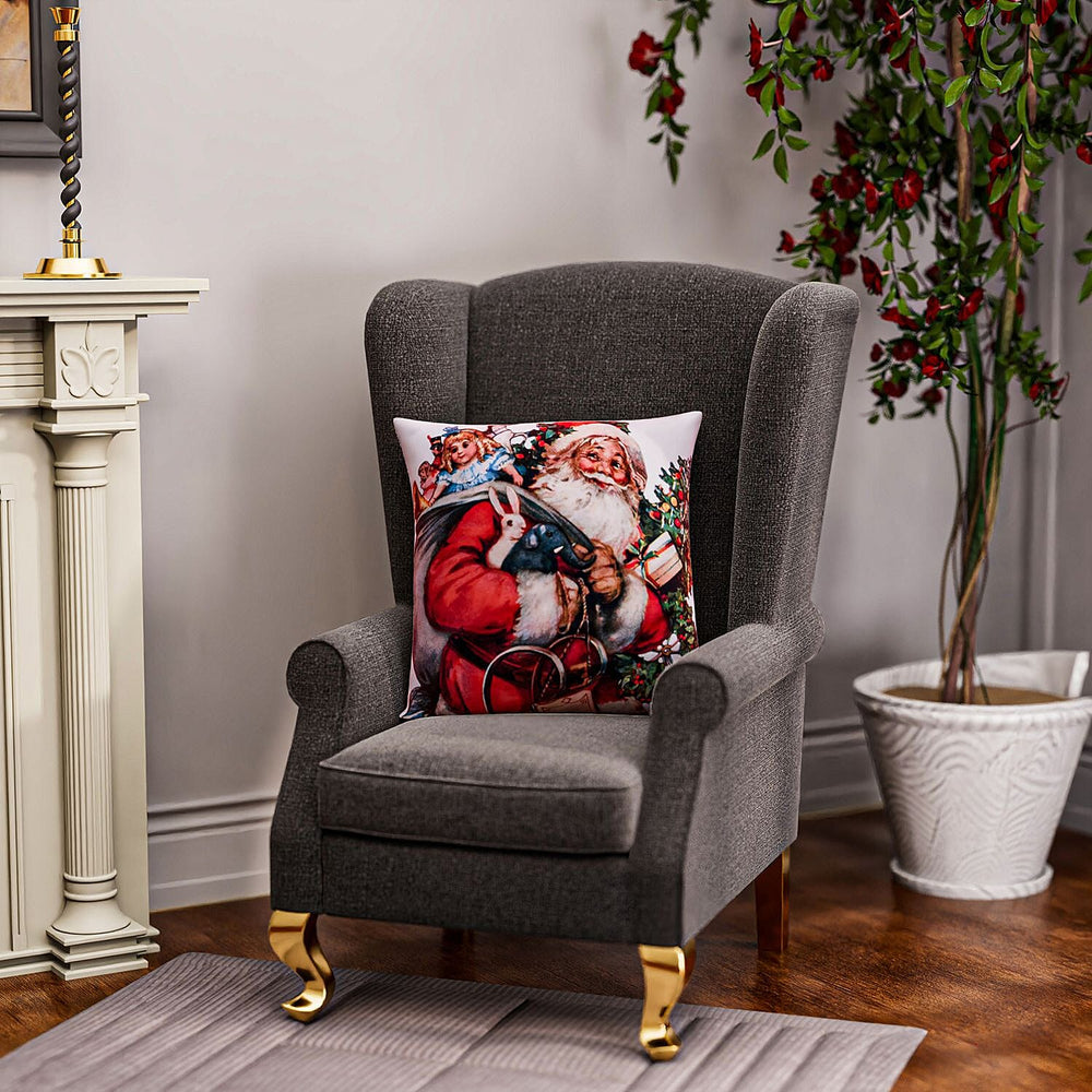 Santa Printed LED Cushion Cover with Filling - Red - (Requires 2AA Batteries - Not Incld)