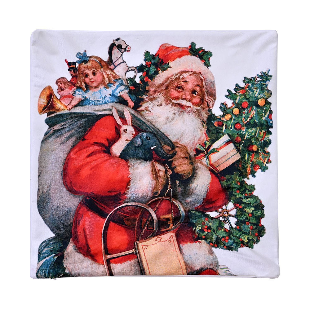 Santa Printed LED Cushion Cover with Filling - Red - (Requires 2AA Batteries - Not Incld)