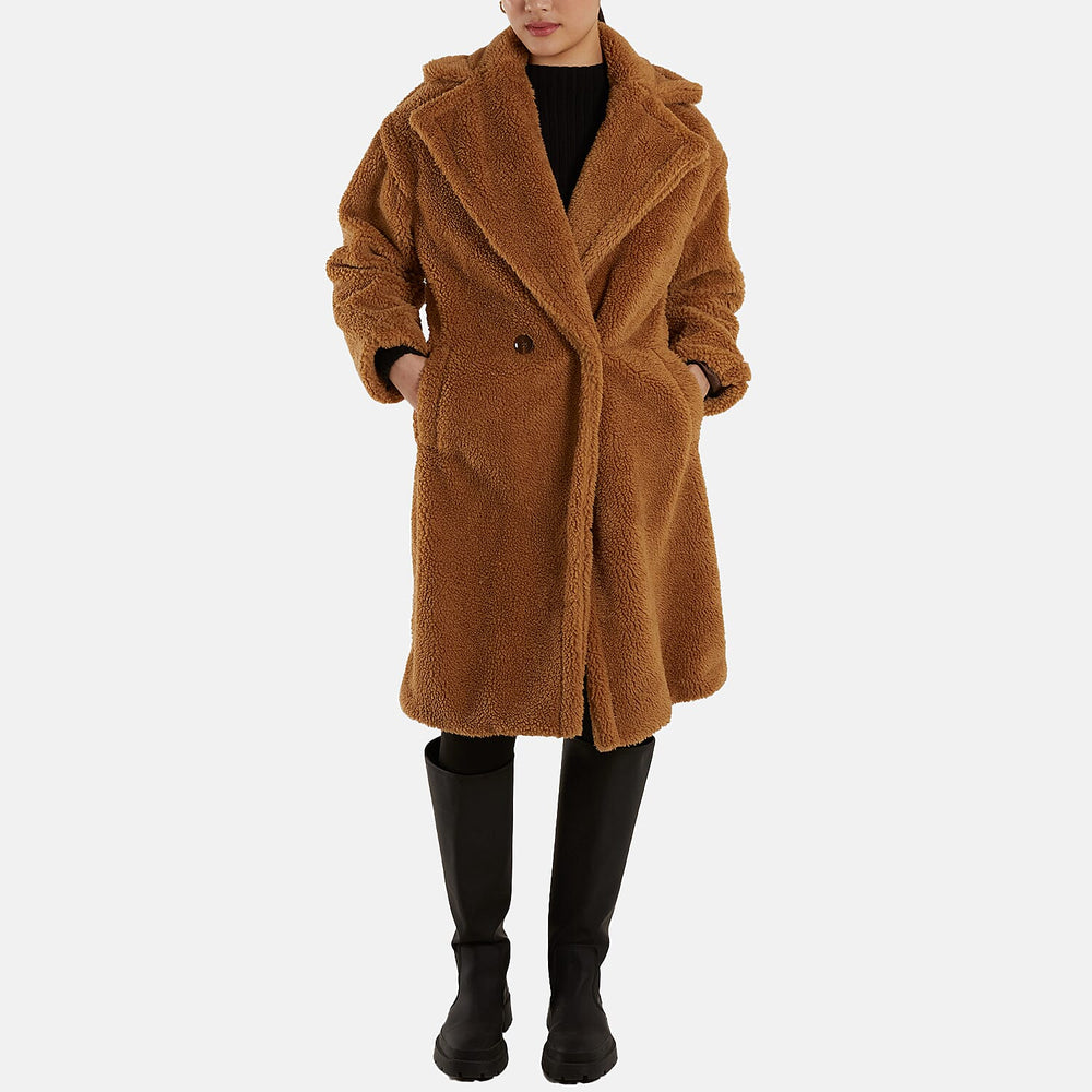 Drop Shoulder Oversized Teddy Bear Coat (Size 8) - Brown