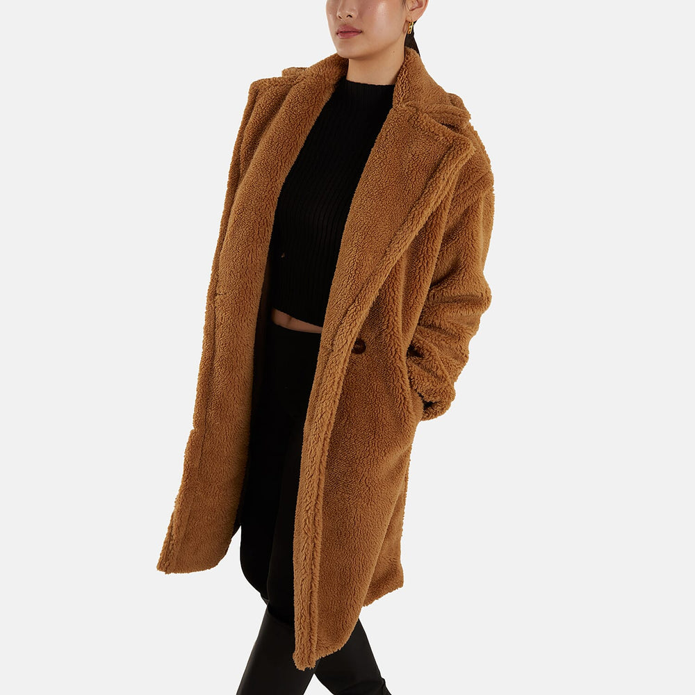 Drop Shoulder Oversized Teddy Bear Coat (Size 8) - Brown
