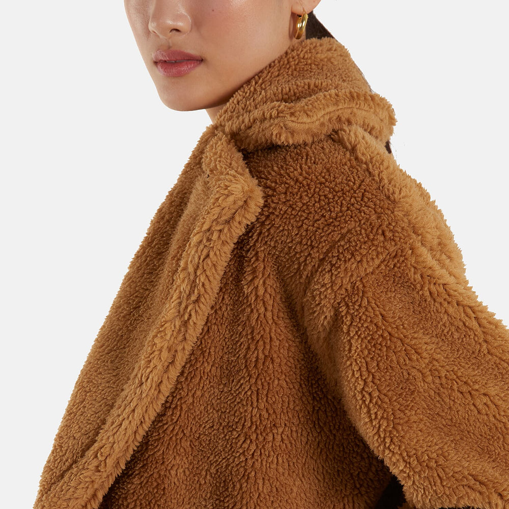 Drop Shoulder Oversized Teddy Bear Coat (Size 8) - Brown