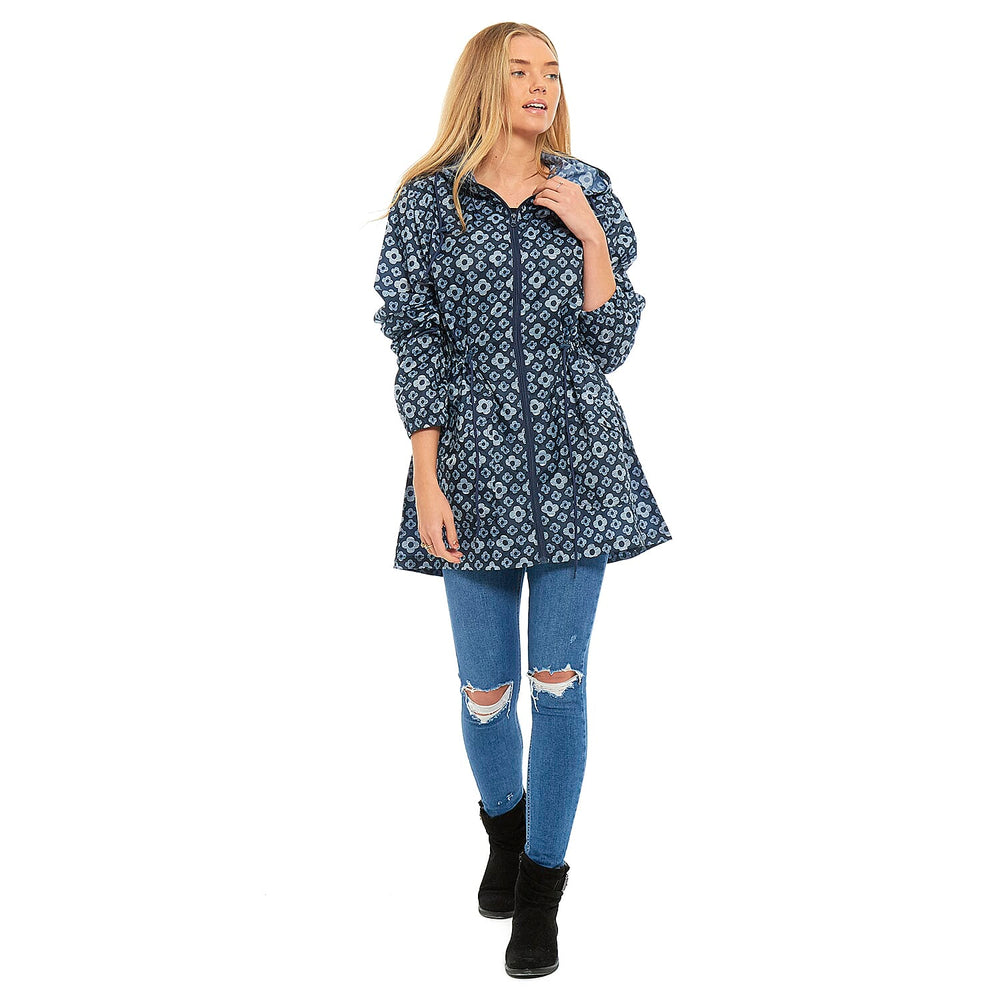 EMMA Floral Pattern Rain Jacket (Size M) - Navy