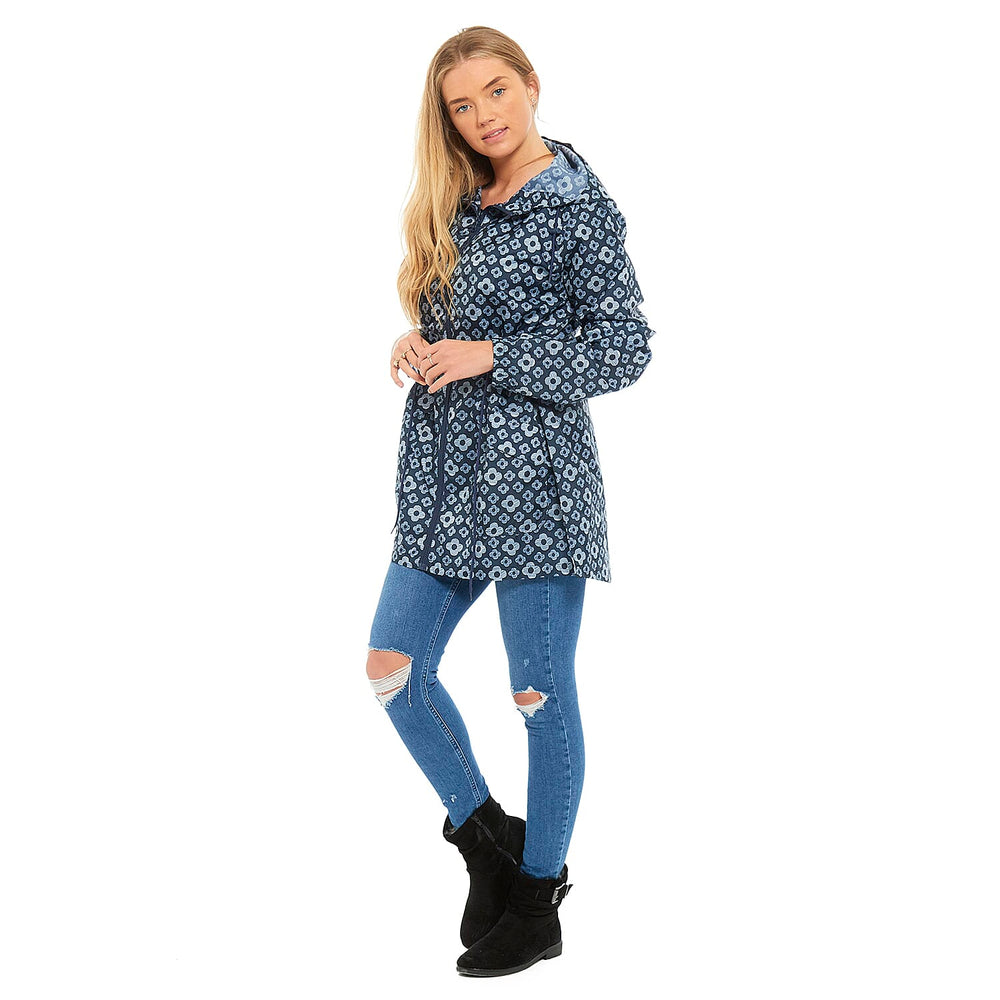 EMMA Floral Pattern Rain Jacket (Size M) - Navy
