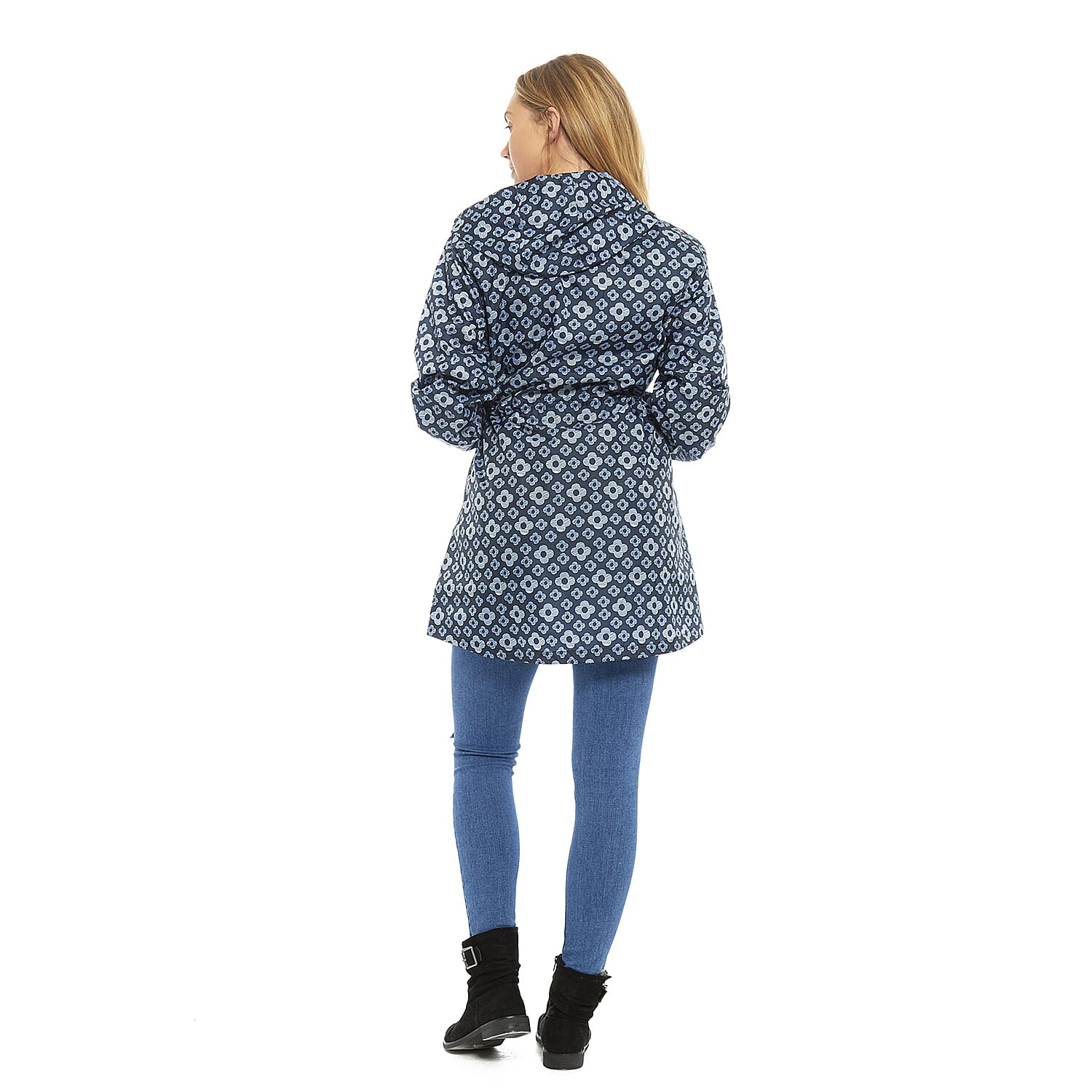 EMMA Floral Pattern Rain Jacket (Size M) - Navy