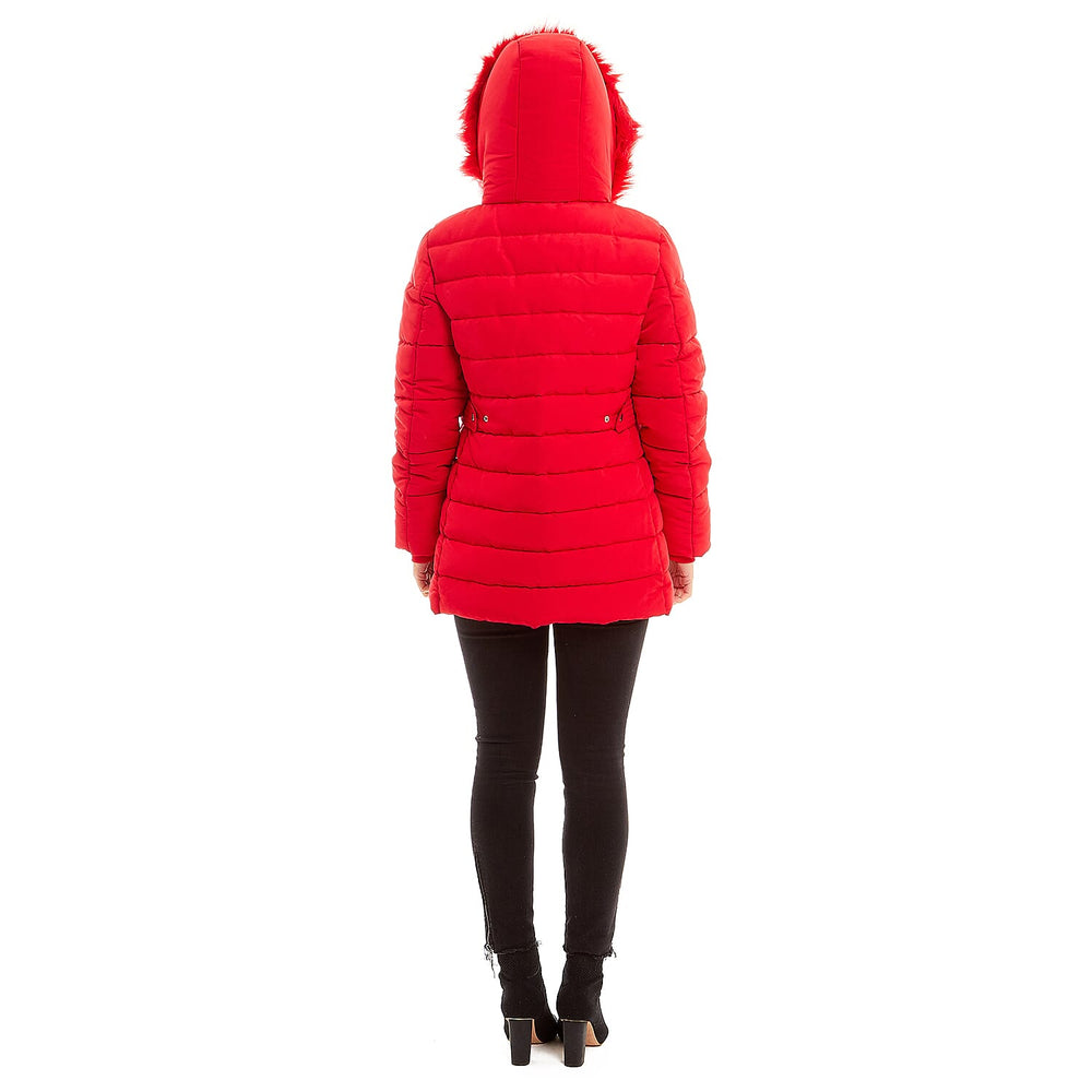 Padded Puffer Jacket with Faux Fur Hood Coat (Size 10) - Ruby Red