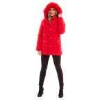 Padded Puffer Jacket with Faux Fur Hood CoatCoat (Size 16) - Ruby Red