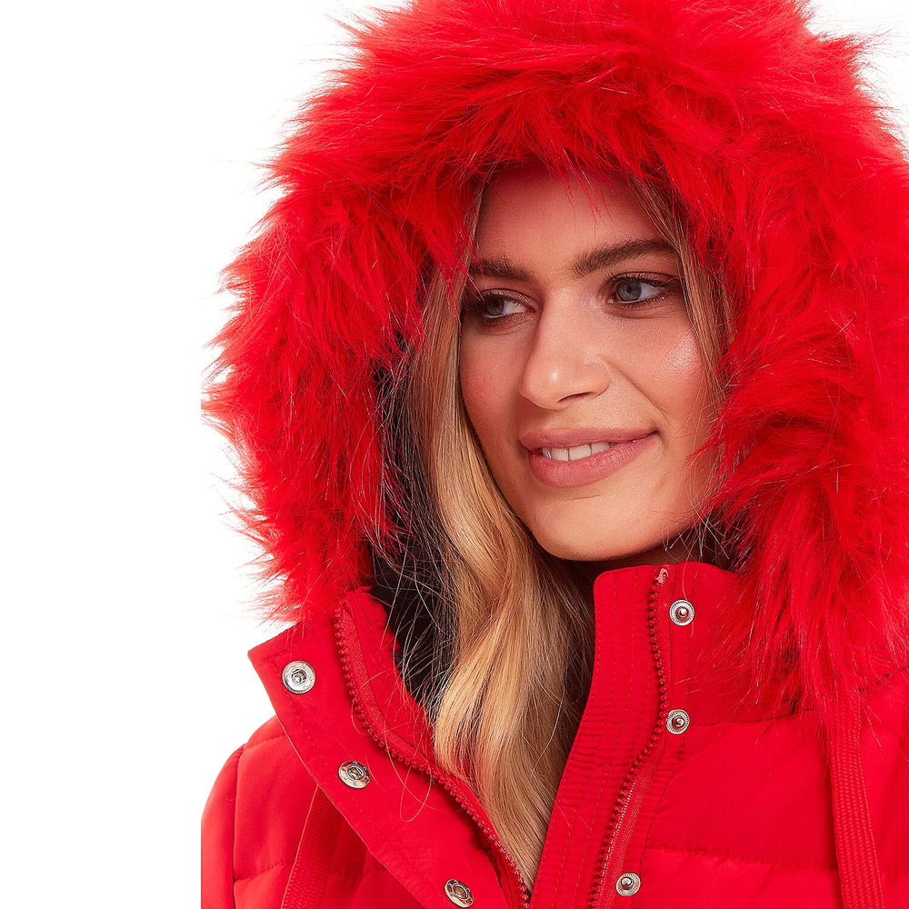 Padded Puffer Jacket with Faux Fur Hood CoatCoat (Size 16) - Ruby Red