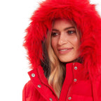 Padded Puffer Jacket with Faux Fur Hood CoatCoat (Size 16) - Ruby Red