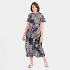 100% Cotton Printed Pattern Maxi Dress (Size 20) - Black - White