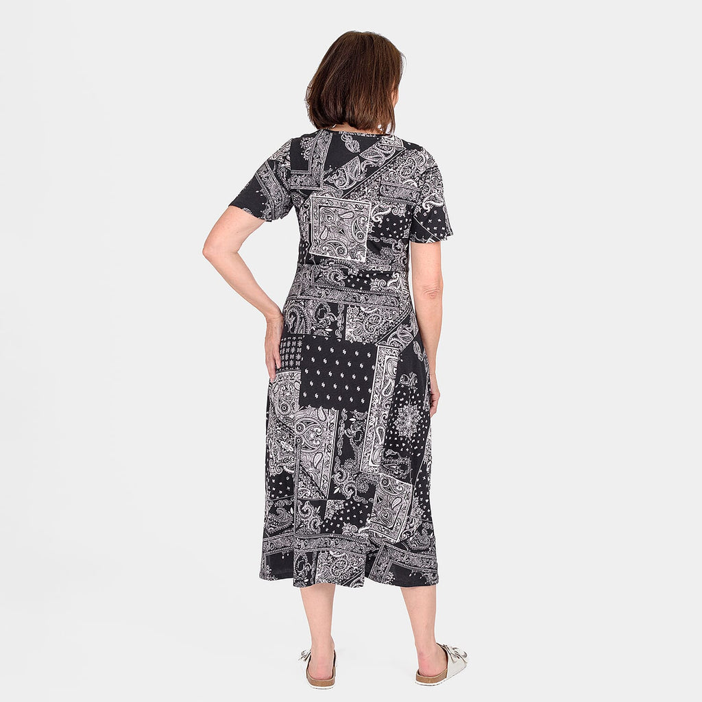 100% Cotton Printed Pattern Maxi Dress (Size 20) - Black - White