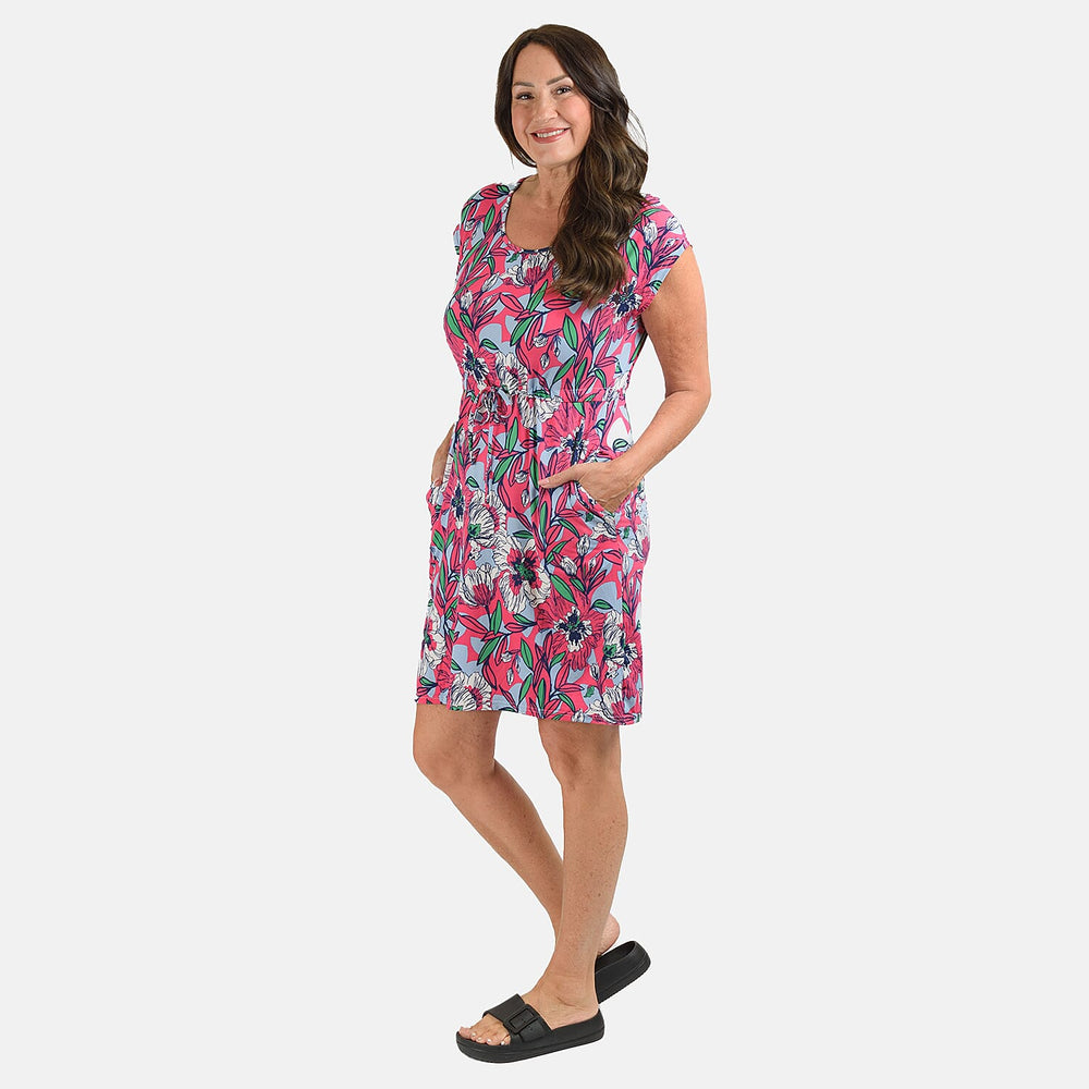 Sugar Crisp Floral & Leaf Pattern Tunic Dress (Size S) - Cerise