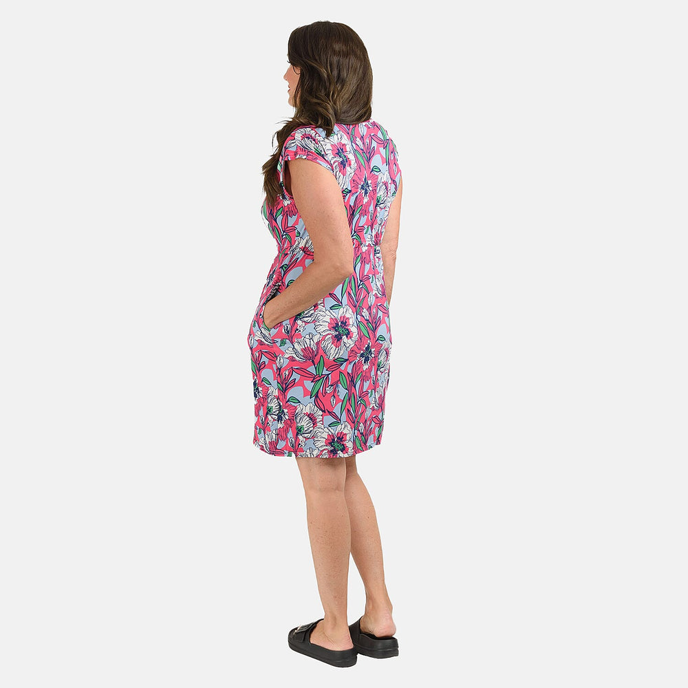 Sugar Crisp Floral & Leaf Pattern Tunic Dress (Size S) - Cerise