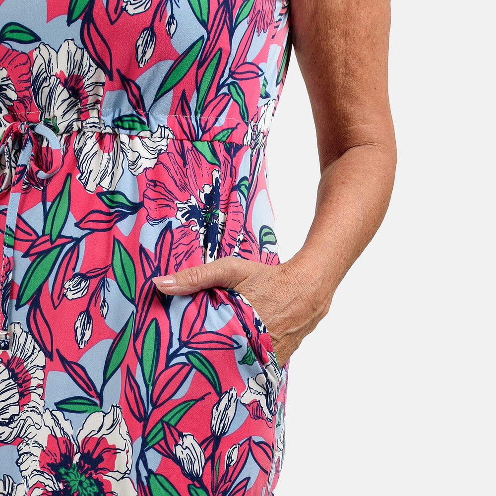 Sugar Crisp Floral & Leaf Pattern Tunic Dress (Size S) - Cerise