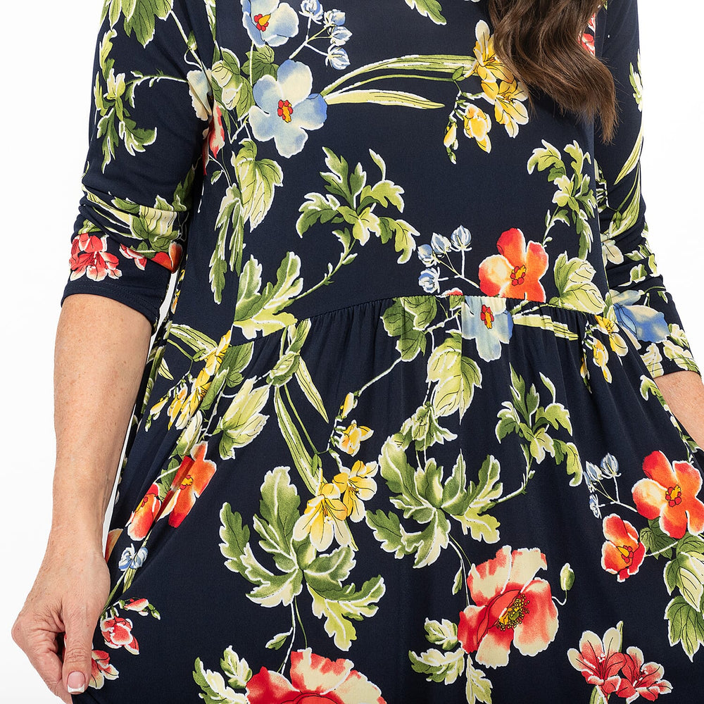 NICOLE Print Pocket Dress (Size L) - Navy Floral