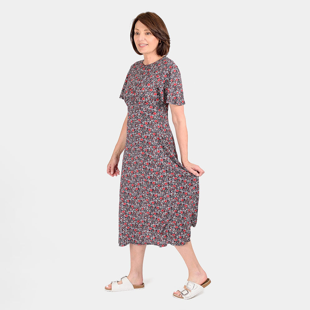 Closeout Deal - Floral Printed Maxi Dress (Size 16) - Red & Black