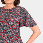 Closeout Deal - Floral Printed Maxi Dress (Size 16) - Red & Black