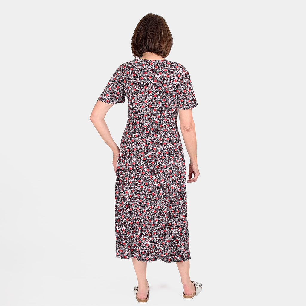 Closeout Deal - Floral Printed Maxi Dress (Size 18) - Red & Black