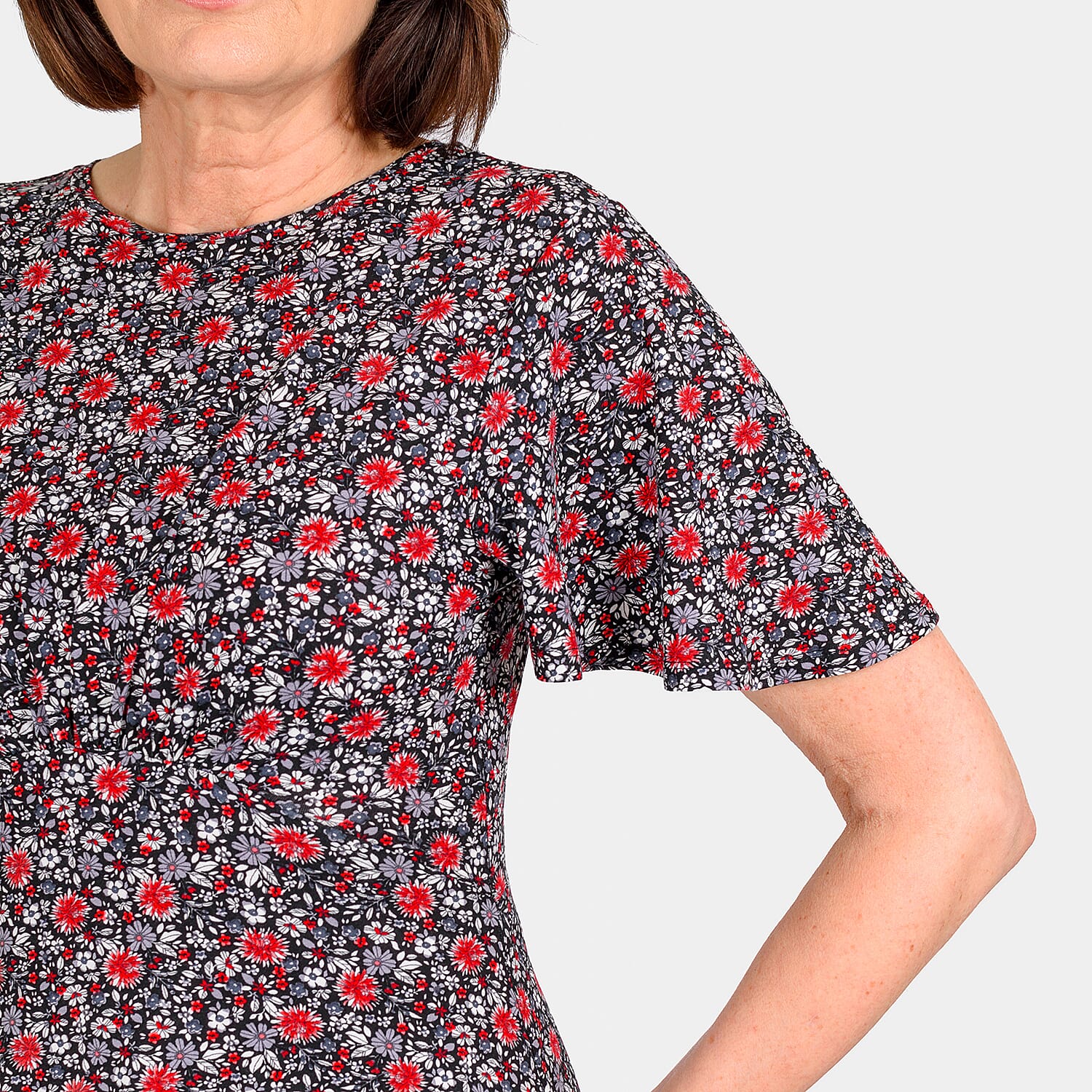 Flower Printed Maxi Dress (Size 20) - Red - Black