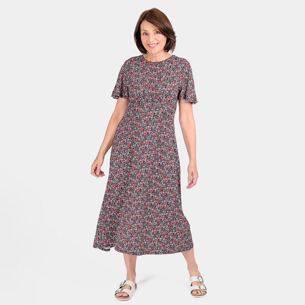 Closeout Deal - Floral Printed Maxi Dress (Size 22) - Red & Black