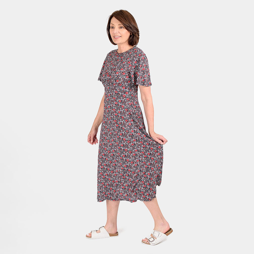 Closeout Deal - Floral Printed Maxi Dress (Size 22) - Red & Black