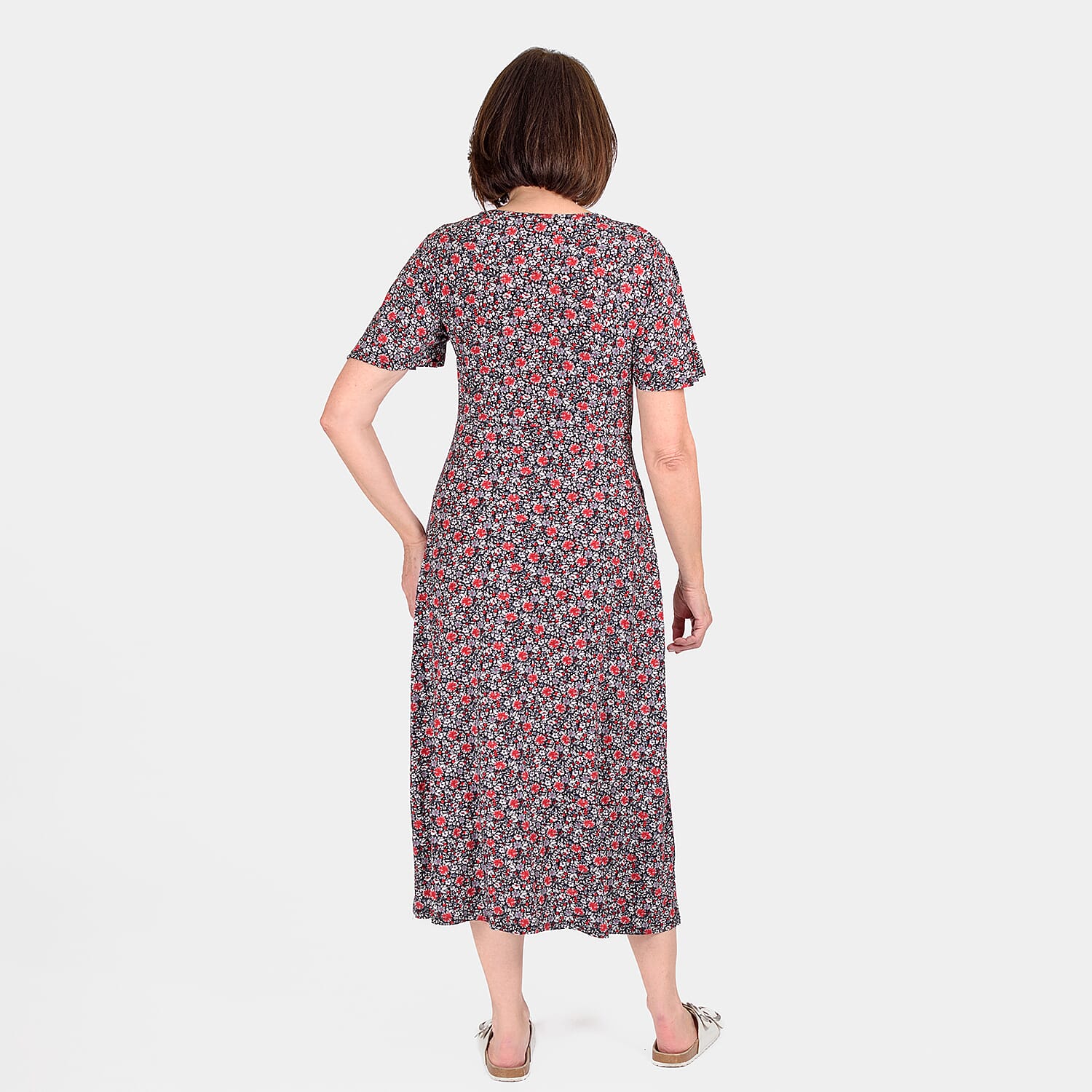 Closeout Deal - Floral Printed Maxi Dress (Size 22) - Red & Black