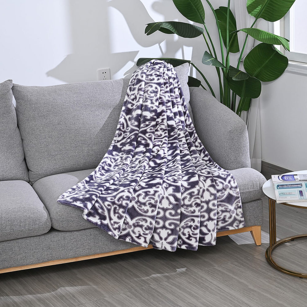 Luxury Floral Blanket (Size 200x150 cm) - Blue & White