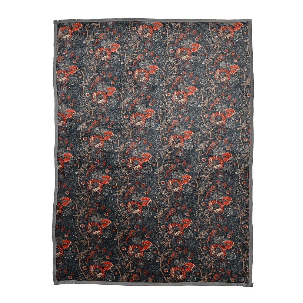 Floral Blanket Size (Size 200x150 cm) - Dark Blue With Flowers Pattern.