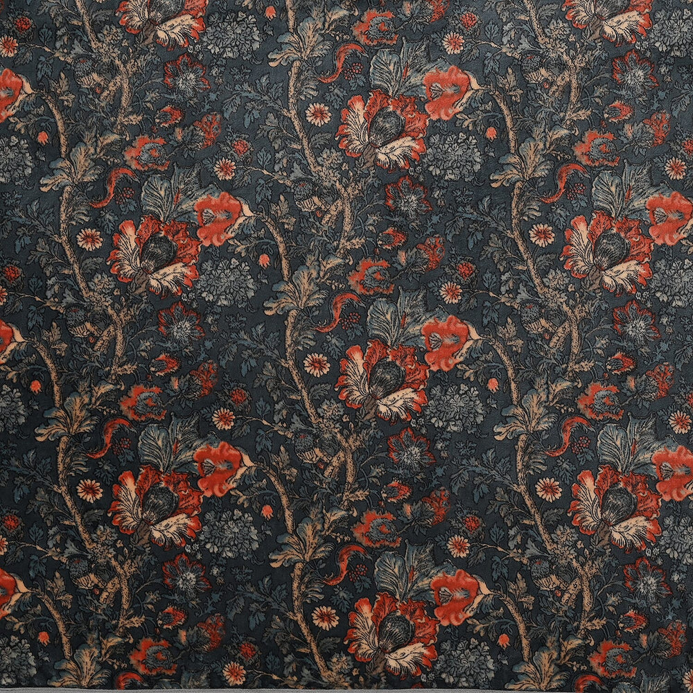 Floral Blanket Size (Size 200x150 cm) - Dark Blue With Flowers Pattern.