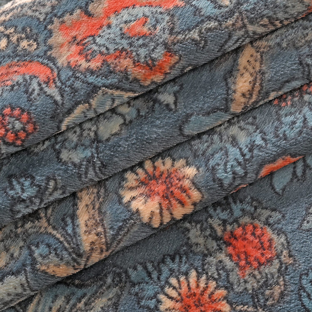 Floral Blanket Size (Size 200x150 cm) - Dark Blue With Flowers Pattern.