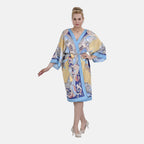 Closeout Deal Floral Printed Long Kimono (One Size) - Golden - Royal Blue