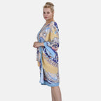 Closeout Deal Floral Printed Long Kimono (One Size) - Golden - Royal Blue