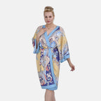 Closeout Deal Floral Printed Long Kimono (One Size) - Golden - Royal Blue