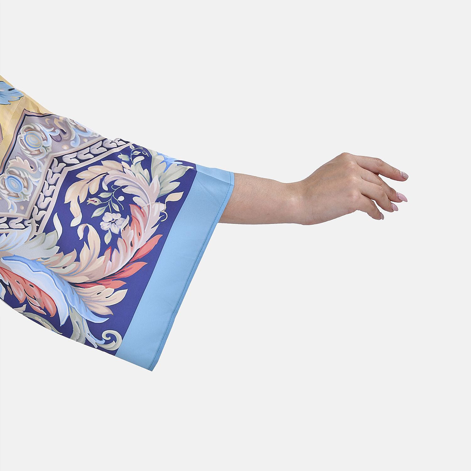 Closeout Deal Floral Printed Long Kimono (One Size) - Golden - Royal Blue